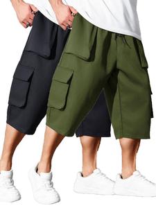 【 plus size】 men's solid pocket cargo pants, casual sporty comfy athleisure street regular fit mens shorts for daily wear, menswear short pants, men's bottoms, pants for men, mens pants, work trousers, cargo pants for men, casual breathable shorts