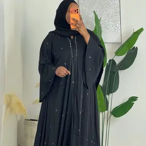Umbrella Abaya - Elegant Black Abaya with Zipper Closure and Subtle Embellishments for Modern Style