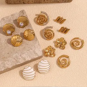 Viral Nautical Conch & Sailboat Enamel Earrings for Women Hypoallergenic 18K Gold Plated Micro Pave, Unique Summer Jewelry seashell  earrings