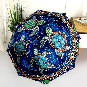 1 PC Automatic Folding Umbrella - Aboriginal Art Turtle Mandala Pattern, Portable & Foldable Design with 8 Ribs, Merry Christmas Pattern,Casual Outdoor Accessory Halloween and Christmas Birthday Gifts. F00110
