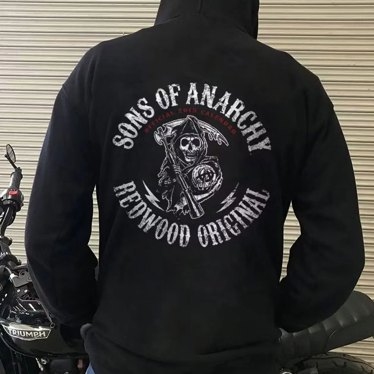 SONS OF ANARCHY REDWOOD ORIGINAL Skull Graphic Black Print Hoodie
