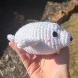 Crochet Seal Pup, Animal, Handmade, Handcrafted, with Black Eyes, Decorative, Figurine, Cute, Baby Seal