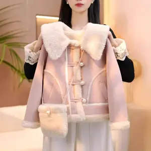 Girls' Shearling Padded Winter Coat, Autumn-Winter New Fleece-Lined Thick Kids' Outerwear