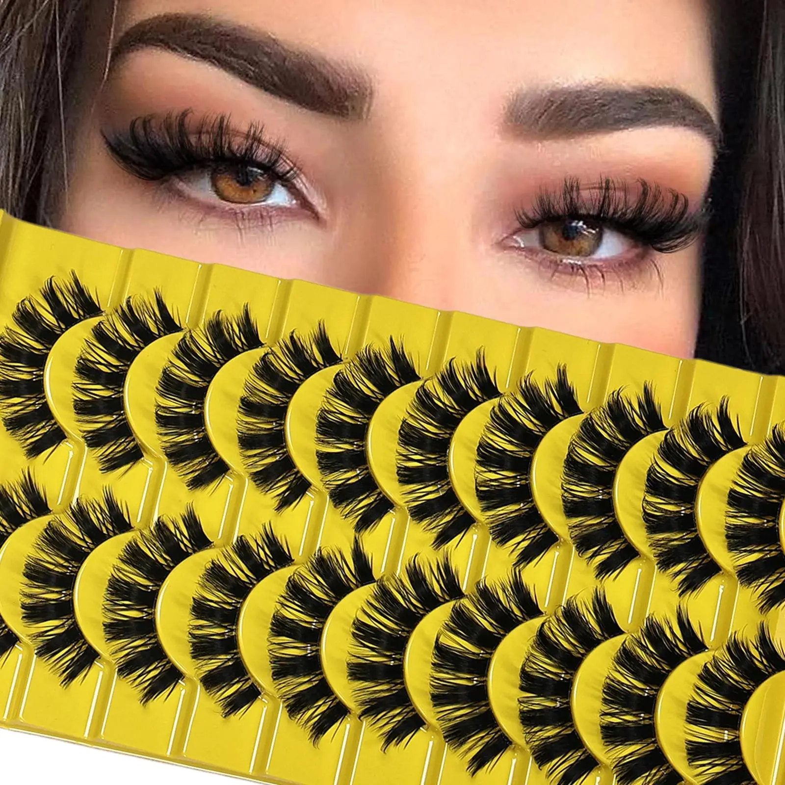 10 Pairs 3D Fluffy False Eyelashes Messy Thick Dramatic Lashes Clear Band Soft Reusable Eye Lashes Cosmetic
