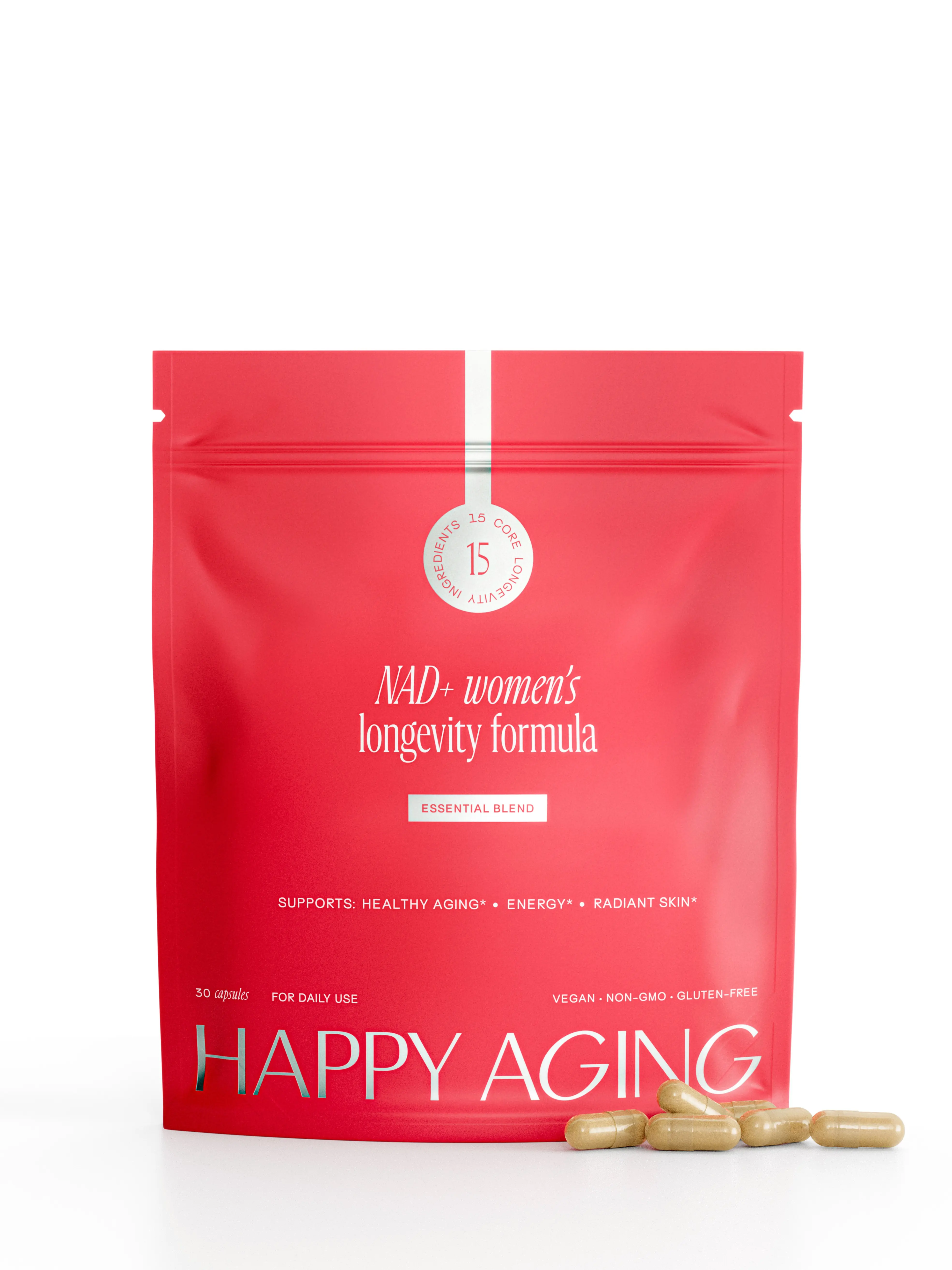 Happy Aging Essential NAD+ SuperBlend Capsules with NMNH, NR & Liposomal NAD+ for Women's Energy & Longevity