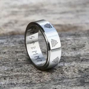 GTHIC Valknut Runes Stainless Steel Spinner Band Ring for Men and Women Fashion Accessories Daily Wear
