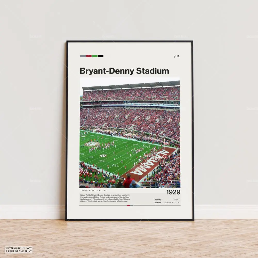 Bryant-Denny Stadium Poster, Alabama Crimson Tide Football Poster Print, NCAA Stadium Poster, NCAA Art, Sports Poster, Football Fan Gift