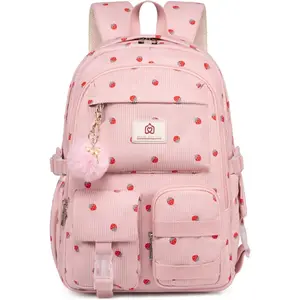 School Backpack for Teens Girls Women 15.6 Inch Laptop College Backpacks Corduroy Work Bag  Elementary Middle High Campus Bookbag Students Anti  Travel Daypack Womens -  Strawberry