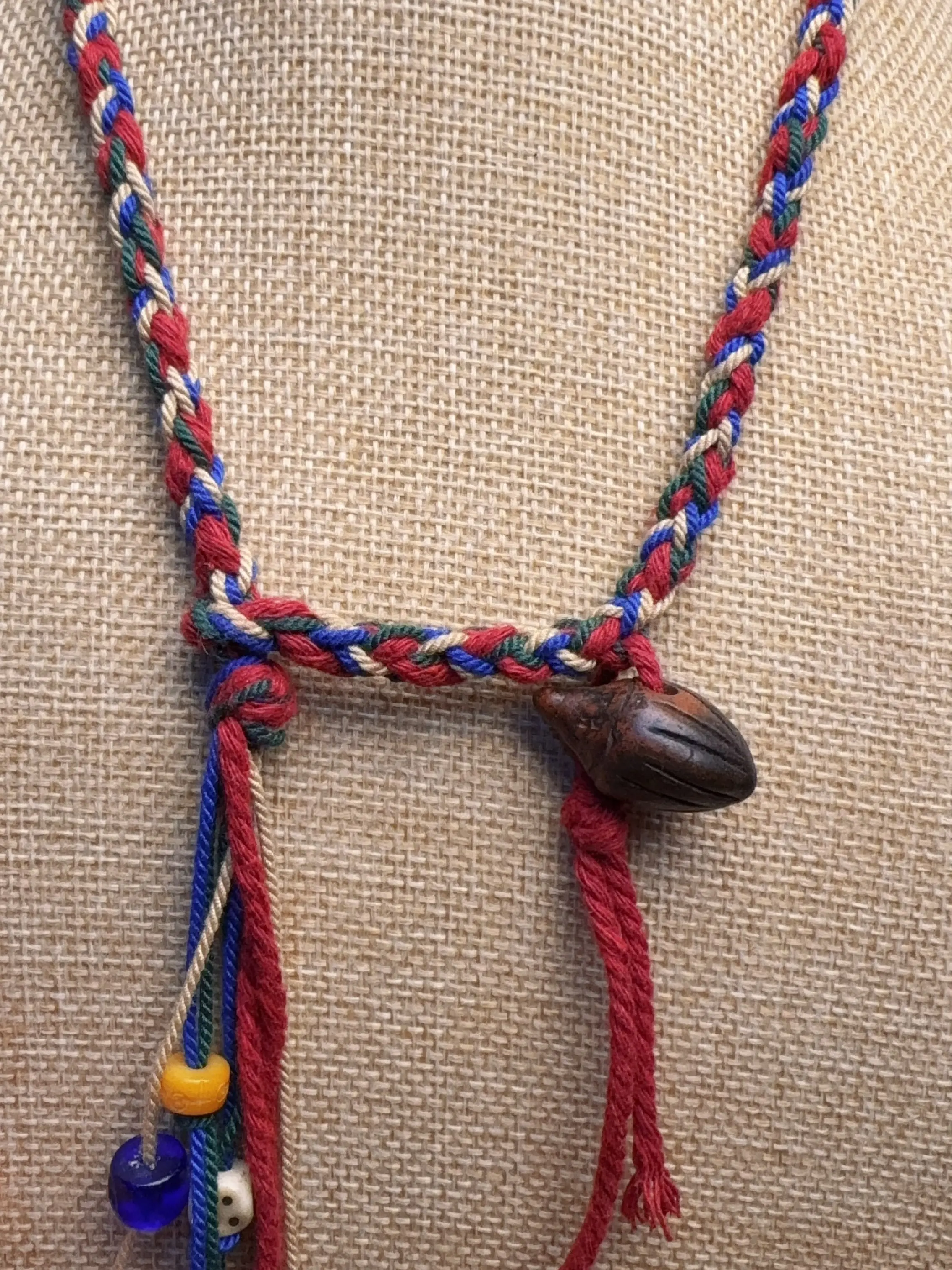 Handmade Tibetan Style Braided Necklace | Clay Bead Adjustable Cord Necklace