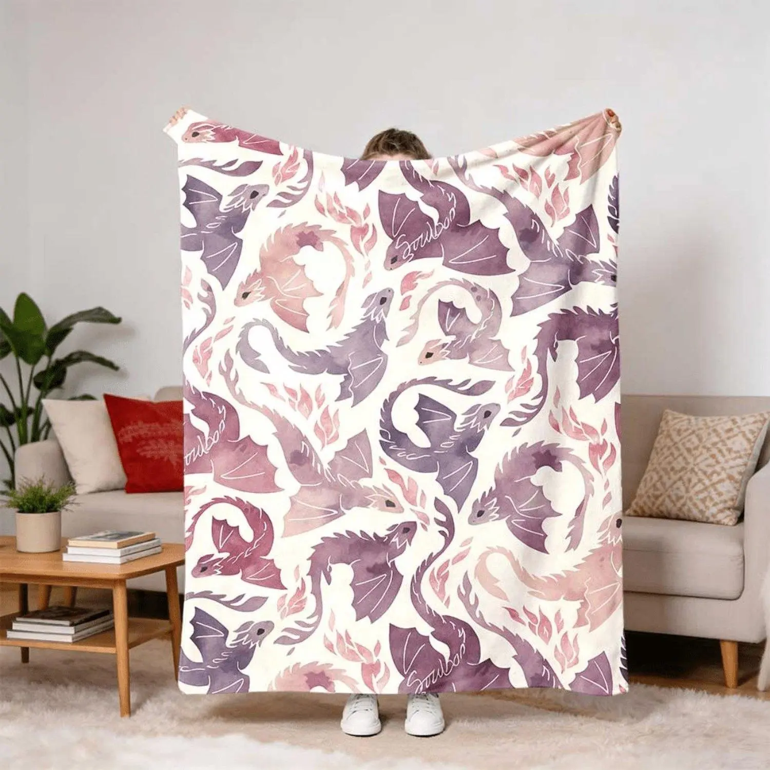 1pc Dragon Fire Flannel Throw Blanket Extremely Soft Plush Lightweight All Season Comfortable Home Office Camping Travel Use Washable Machine