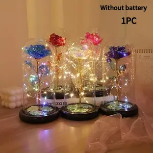 1pc Preserved Flower Glass Lampshade with Rose Artificial Flowers;preserved rose foil flowers with LED lights in a glass dome;perfect for Mother’s Day,weddings,bridesmaids’ gifts,romantic table decorations,and graduation gifts (batteries not included)