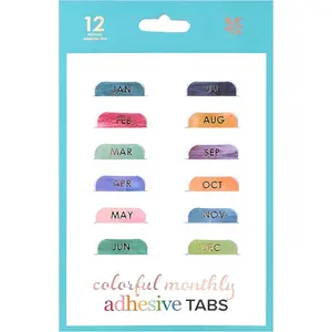 Designer Accessories - Monthly Adhesive Tabs, Metallic, Multicolored Brushstroke (Set of 12).  for Organizing and Sorting in Planners, Agendas, or Notebooks by Month