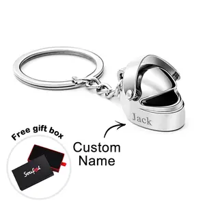 Personalized Name Keychain Idea Monogram Motorcycle Helmet Gift for Biker Motorcyclist Dad Boyfriend Keychain Fashion on Anniversary's Day