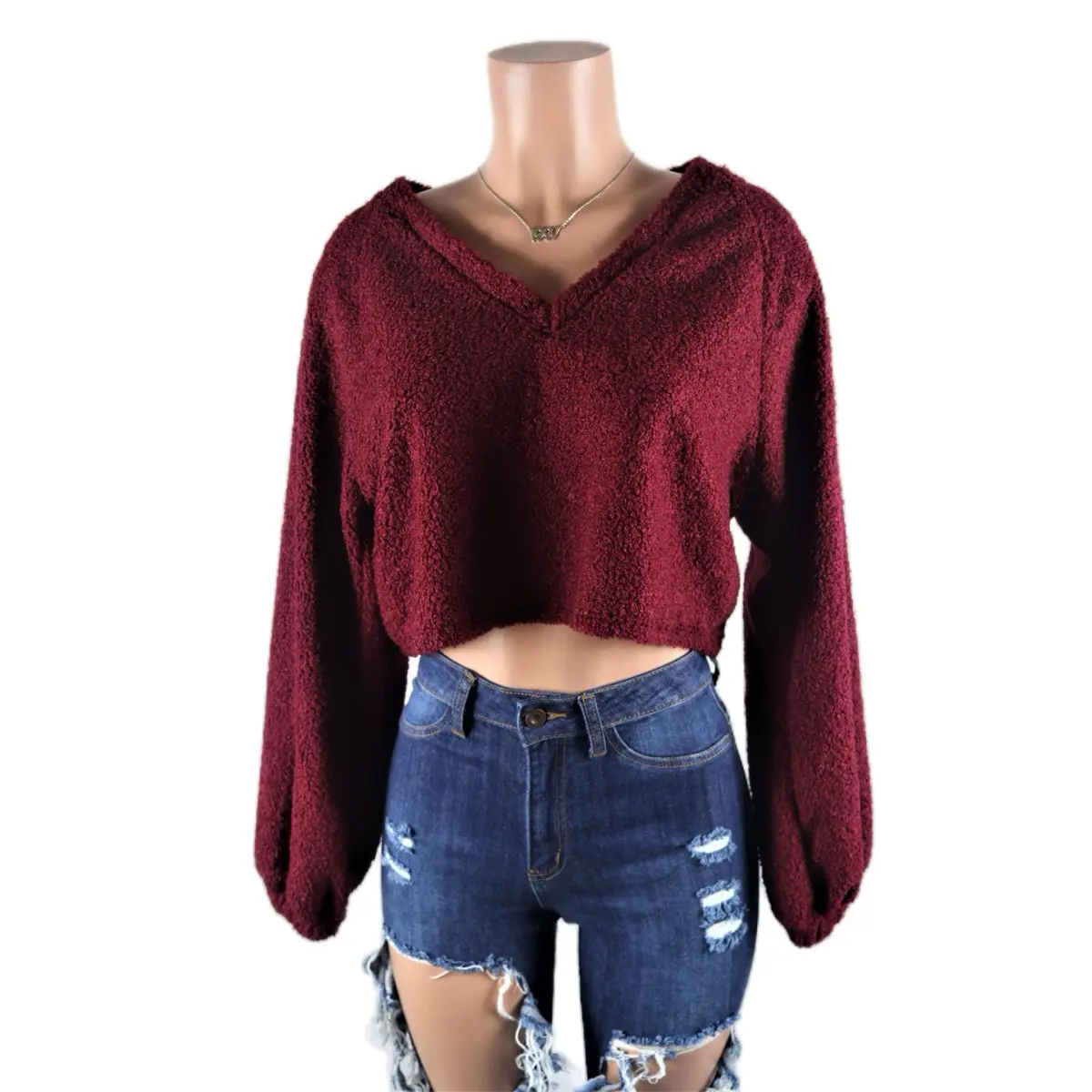 Women's Jojo Crop Sweater Knitwear in Basic Style - Faux Knitting Long Sleeve Womenswear Polyester
