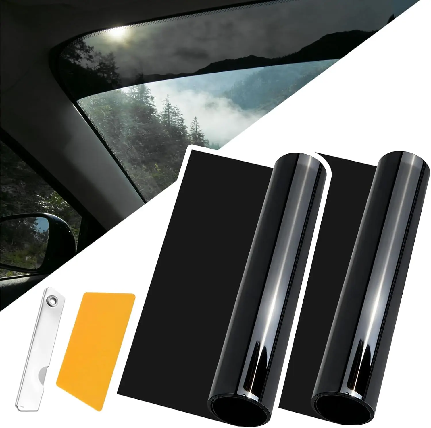 Car Windshield Tint Strip Kit,5% VLT Car Window Tint Film for Glare Reduction with Scraper & Knife,Cuttable Window Tints 59.06x5.91