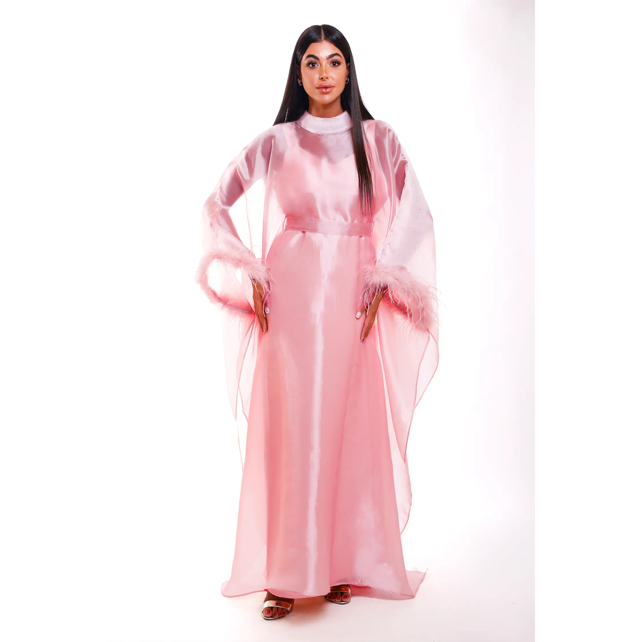 Cleopatra Pink Feather Butterfly Caftan Dress