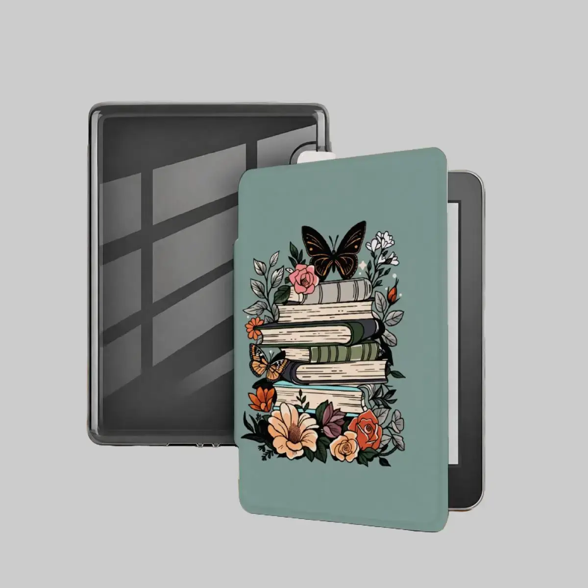 Summer Floral Kindle Protective Case, featuring automatic sleep/wake function, equipped with a hand strap, suitable for 6inch / 6.8inch / 7inch Kindle devices, stylish and colorful design, with a smart flip cover structure,  scratch and drop protection