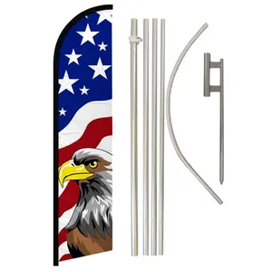 Windless USA Eagle Banner & Aluminum-Steel Pole Complete Kit, 11.5x2.5 ft Outdoor Polyester Festive Party Backdrop Supply