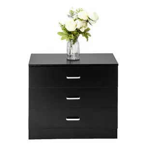 3 Drawer Dresser, Modern Storage Chest of Drawers, Wood Bedside Table Night Table for Bedroom,Living Room (Black)