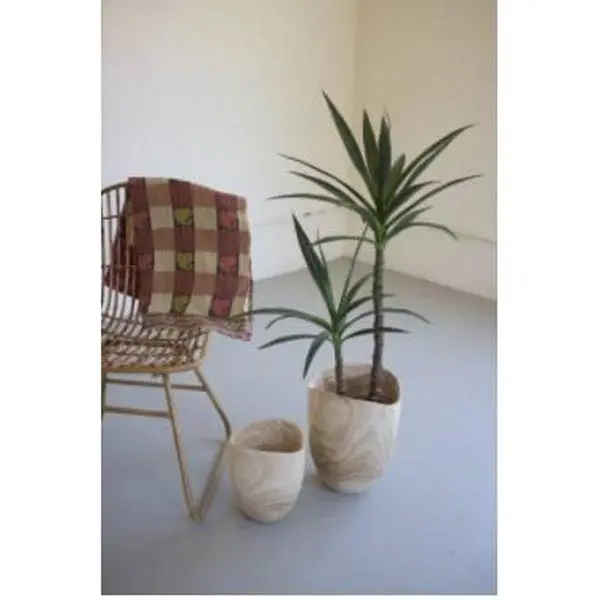 Set Of Two Tall Hand-Carved Wooden Urns