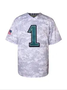 Men's Number Embroidery V Neck American Football Jersey, Loose Casual Short Sleeve Football Top, Men's Sportswear for Training & Competition
