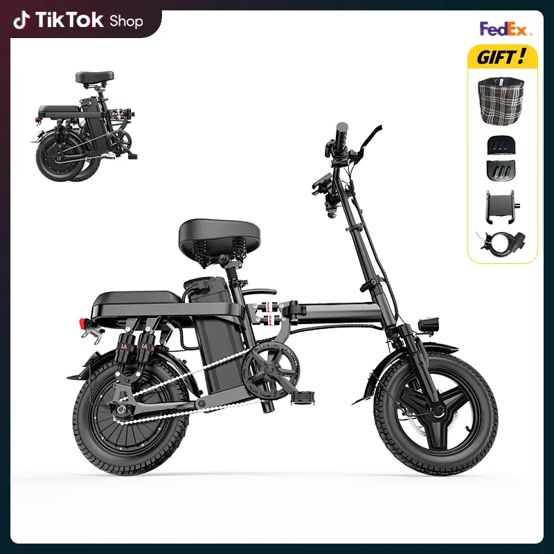Adults' Lightweight Folding Commuter Electric Bike - 500W Brushless Design Motor (1000W Peak), 48V 15Ah Battery, 14-in Tires, 25-45km Range, Certified Suspension System, Reliable Brakes