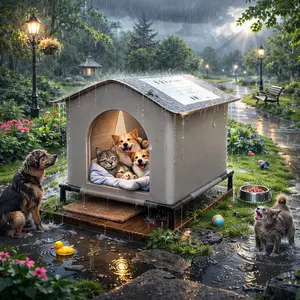 Rainproof All-Season Outdoor Cat House with Stand, Waterproof Oxford Fabric, Warm Pad, Spacious Closed Cat Tent, Outdoor Shelter for Stray Cats and Kittens, Indoor Outdoor Kennel, and outdoor shelters for stray dogs and pets