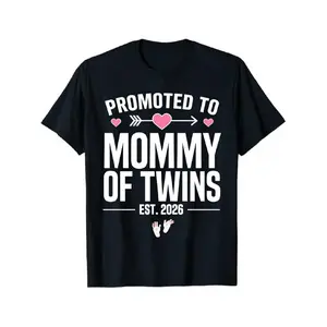 Promoted to Mommy of Twins Est 2025 Graphic Tee |   Black Short Sleeve Casual T-Shirt for New Twin Mom, Baby Shower Gift, Daily Comfort Wear, Unisex, Casual Attire & Statement Outfits, Knit Texture, High-quality Print, 180gsm, Perfect for All-season