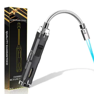 Torch Lighter, Long Flexible Neck Refillable Butane Lighter, Jet Flame Windproof Lighter with Visual Fuel Window for Kitchen Cooking, Baking, BBQ & Camping (Fuel Not Included)