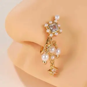 Clip On Nose Ring | Pearl Dangle |Nose Piercing Required