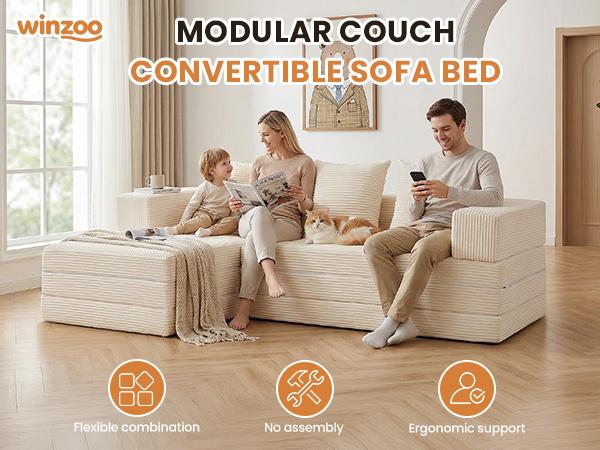 Winzoo DIY Folding Boneless Couch,Oversized Convertible Modular Sectional Sofa Bed,Modern  Cloud Couch,Sleeper Sofa,Futon for Small Spaces Apartment