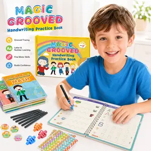 Magic Grooved Writing Practice Books – Reusable 3D Groove Handwriting Workbooks for Kids Ages 3-8, Large Preschool Set with Disappearing Ink, 6 Copybooks (Numbers, Letters, Math, Drawing) + Pens & Refills
