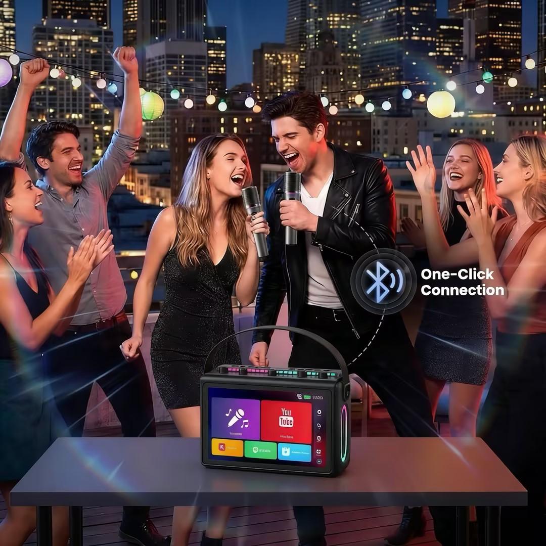 Karaoke Machine for Adults,Built-in 10.1"HD Lyrics Screen, Supports WiFi Bluetooth HDMI USB and TF,Portable Karaoke Player with 2 Wireless Microphones for Home Party Family Gathering