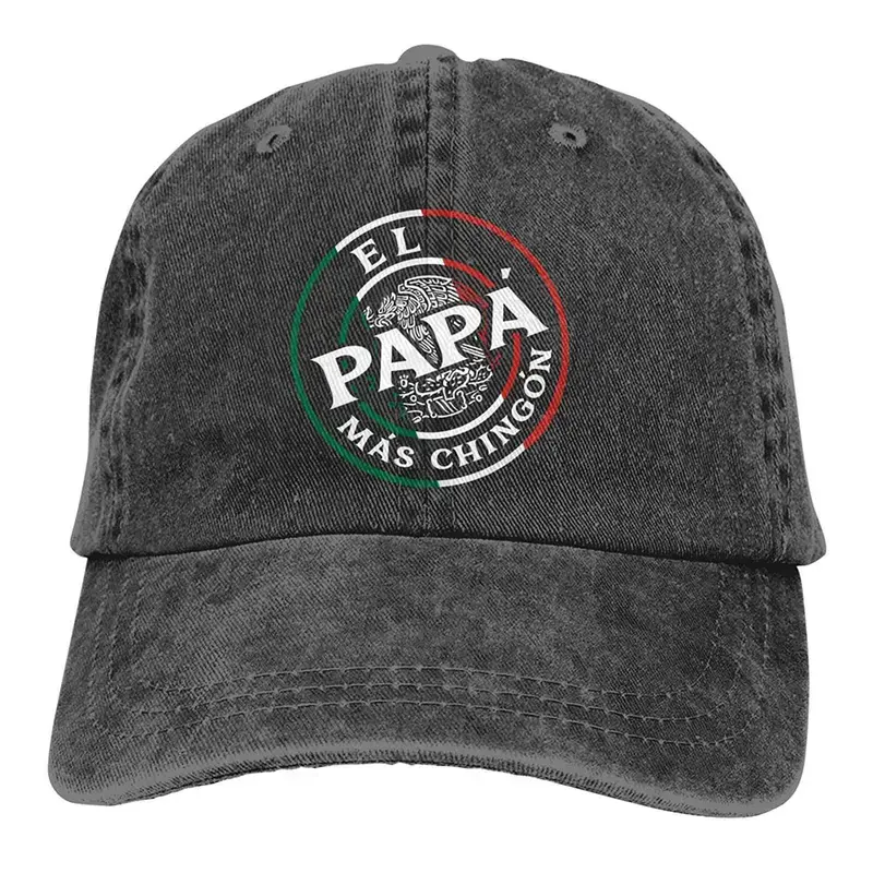 El Papa Mas Chingon Dad Hat, Cotton Denim Baseball Cap with Mexican Flag Graphic, Adjustable Dad Style Snapback for Father's Day Gift, Dad Style Cap