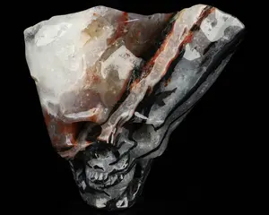 Skullis Crystal Skull, 4.1" Black Zebra Agate Hand Carved Crystal Skull Fine Art Sculpture, Crystal Healing, Collectible Fine Art Sculpture, Gift