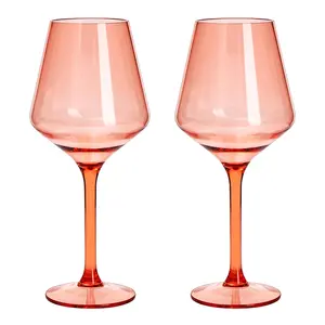 Floating Wine Glasses for Pool (18 Oz | Set of 2) - Wine Glass Set That Float | Shatterproof Poolside Wine | Beach Glass | Outdoor Tritan Plastic Glassware with Stem for Patio, Picnic - Peach Orange