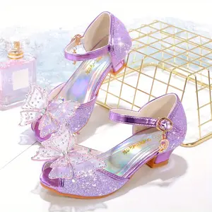 2025 Summer New Girls' Fish Mouth Korean Style Rhinestone Butterfly Height-Increasing Sandals for Little Girls, Students, and Princesses