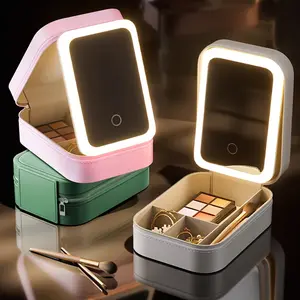 Makeup Bag With Mirror, Lighted Makeup Organizer With 3 Lighting Modes & Stepless Dimming, Rechargeable Cosmetic Makeup Box With Smart Touch Control, Travel Must Haves Jewelry Box, Gift For Women, Birthdays Christmas Gift