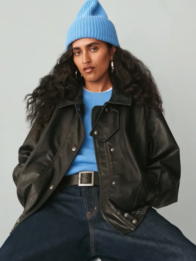 ジャケット・アウター W FACE VEGAN LEATHER FLARE TOPS Oversized Vegan Leather Jacket - TikTok Shop