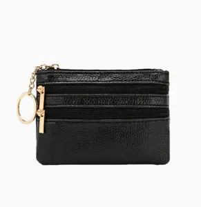 Women's Short Wallet Genuine Leather Multi-card Slots Card Holder Trifold Purse Zipper-style Compact Practical Zero Wallet with Three Pockets for Everyday Use