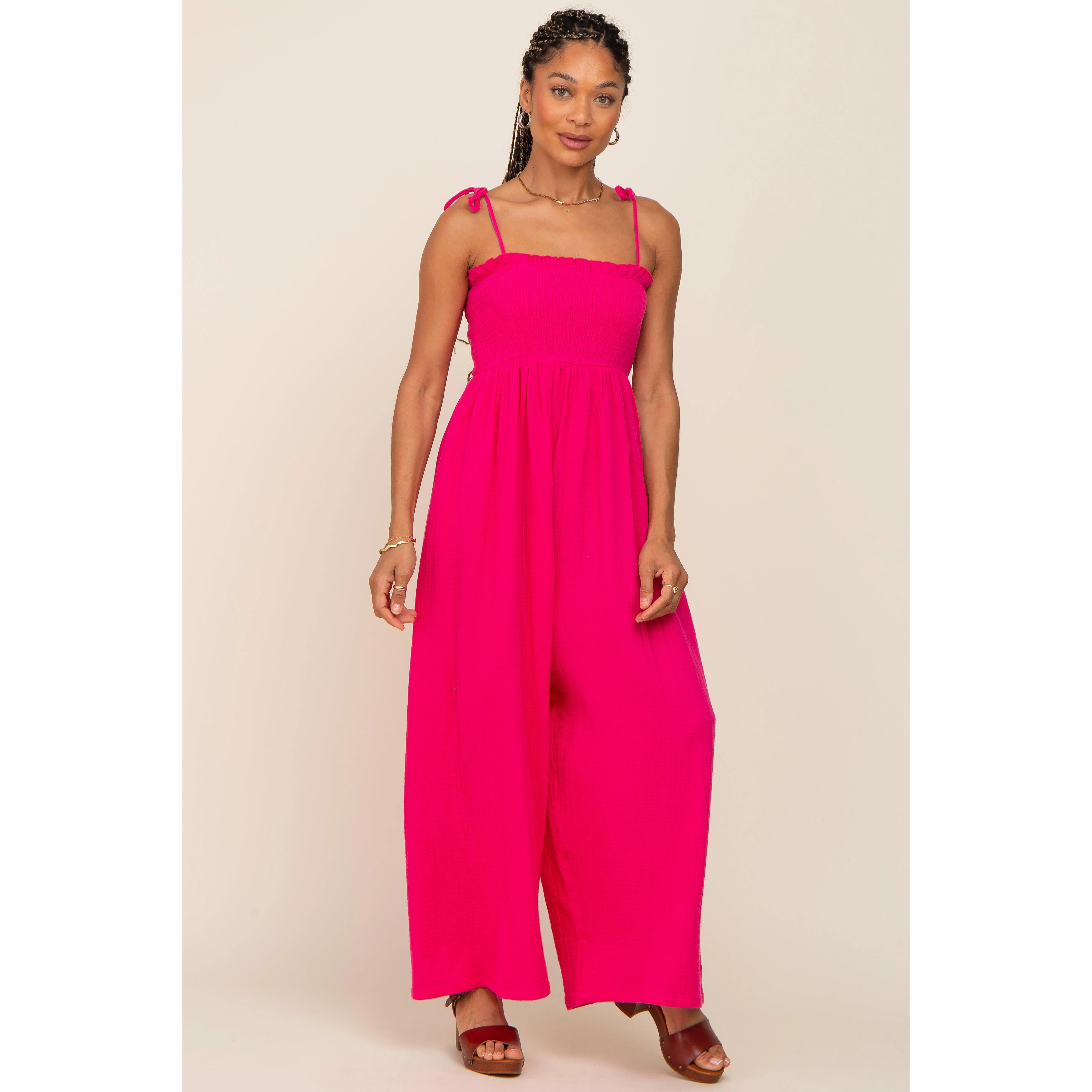 Fuchsia Sleeveless Cropped Jumpsuit