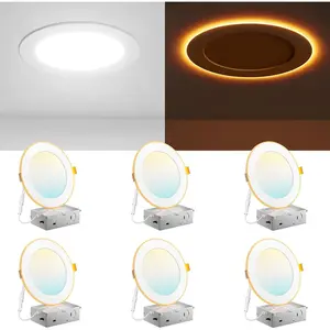 6 Pack 6 Inch 5CCT LED Recessed Ceiling Light with Night Light, 2700K/3000K/3500K/4000K/5000K Selectable Ultra-Thin Recessed Lighting, 12W=110W, 1100LM, Dimmable Canless Wafer Downlight ETL&FCC