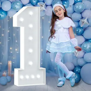 4FT Marquee Numbers, Cool White Light Up Numbers 1, 4 feet Tall LED Mosaic Number for 1st 16th 21st Birthday Party, Pre-Cut Foam Board for Balloons Baby Anniversary Wedding Decor