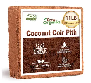 Coco Coir Pith,Coco Peat Brick/Block -11 Lbs, OMRI Listed for Organic Use, Expansion Between 70-75L,Universal Potting Substrate for All Plants & Crops