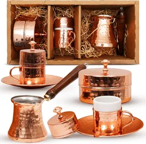 Turkish Coffee Set – Copper Coffee Maker with 2 Cups, Sugar Dish, and Cezve – Traditional Gifts in a Box for Coffee Lovers Tea Tin