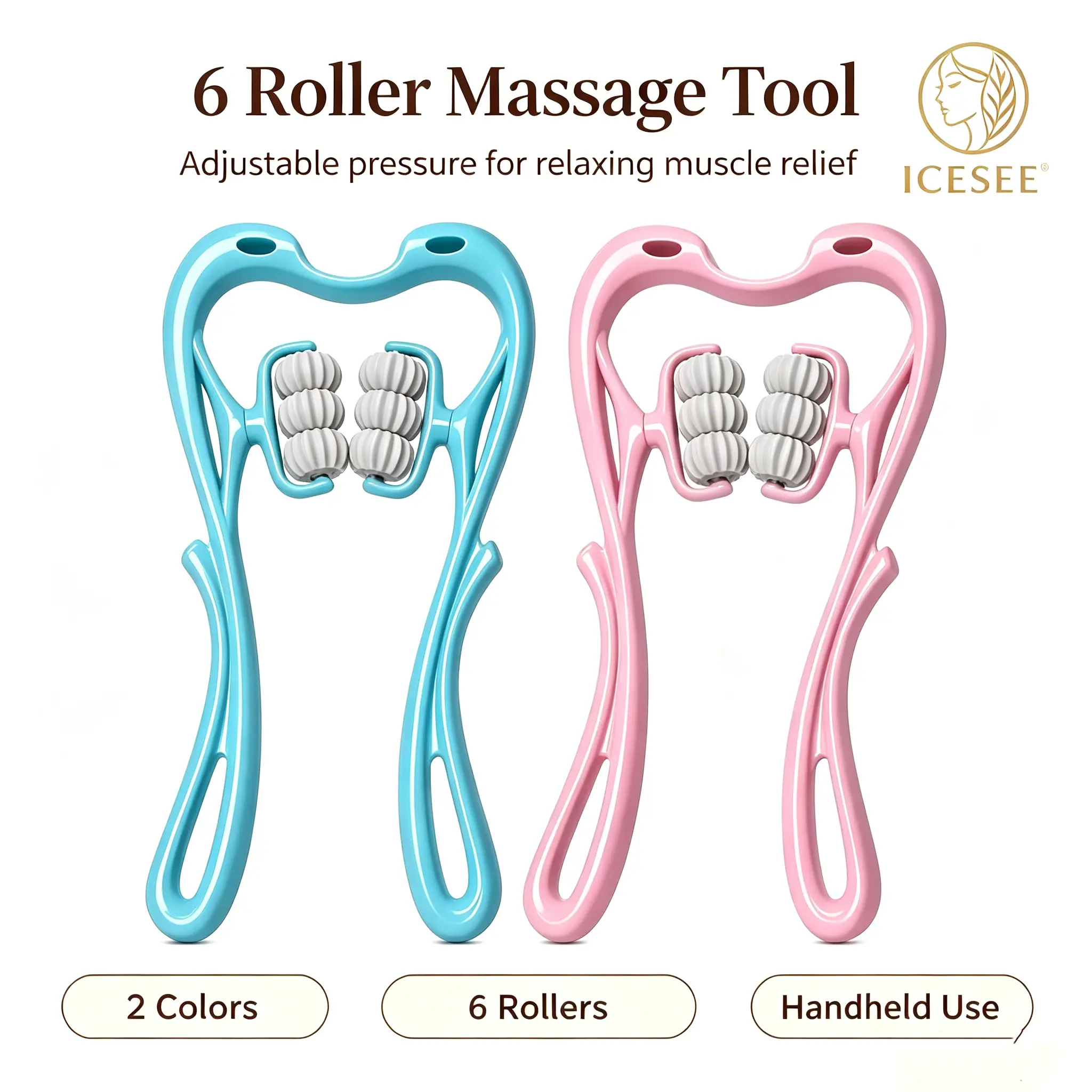ICESEE Six Roller Handheld Neck Massage Tool Manual Roller Massager for Neck Tension Relief Portable Self Care Massage Accessory for Neck Shoulder Back Daily Relaxation
