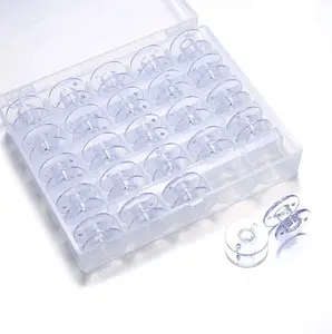 25 count Bobbins for Sewing Machine, Sewing Bobbins with Case, Sa156 Bobbins, Bobbins Class 15, Plastic Bobbins Compatible with  Singer Sewing and Embroidery Machine (25 Bobbins with Box)
