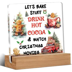 Gingerbread Hot Cocoa Decorations, Christmas Tree Truck Decor, Desk Signs Plaques, 4x4 Inch Acrylic, Festive Holiday Gift Ideas