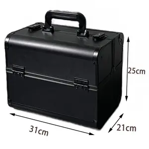 Makeup Train Case Professional Adjustable - 4 Trays Cosmetic Cases Makeup Storage Organizer Box with Lock, Large Black