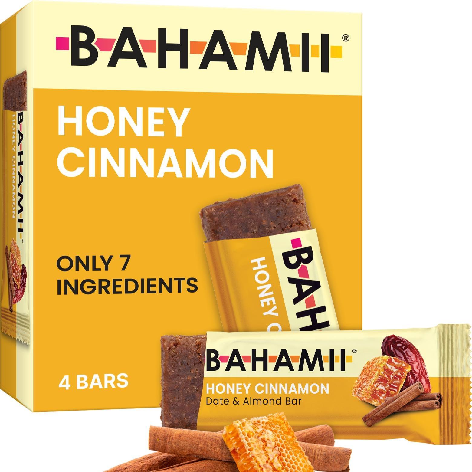 BAHAMII Honey Cinnamon Date Bars - Dairy-Free, Gluten-Free, No Refined Sugar, High Fiber Healthy Snack (12, 24 & 72 Bar Options)